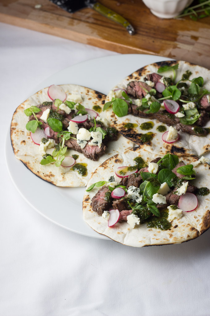 Balsamic Skirt Steak Tacos with Blue Cheese and Chimichurri-4