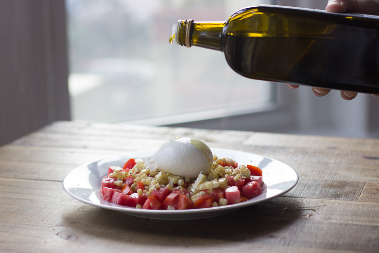 Tomato, Charred Corn and Burrata Salad-6