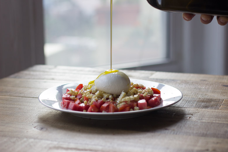 Tomato, Charred Corn and Burrata Salad-7