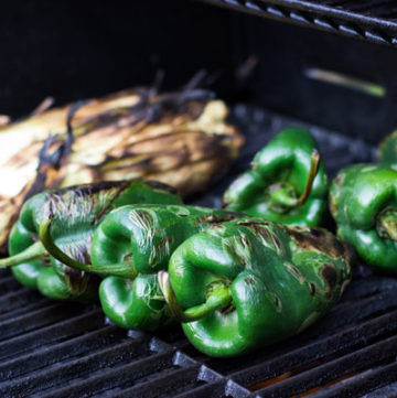 Stuffed poblano peppers with black beans, grilled corn and cheese