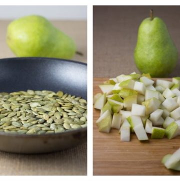 Toasted pumpkin seeds and diced pear