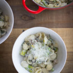 Spring Pasta with Mushrooms, Asparagus, Spring Onion, and Goat Cheese
